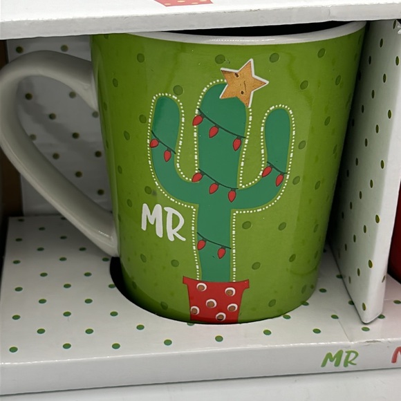 Mr. and Mrs. set of two stoneware cactus Christmas mugs - Picture 2 of 6